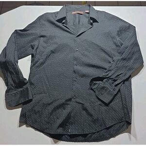 Men's Large Dress Shirt Button Down Y2K Abstract Perry Ellis Black